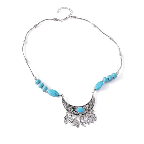 Oxtxuzdm Türkisfarbene Halskette mit Blatt-Quasten, verstellbare Länge, Schlüsselbeinkette für Festivals und Versammlungen, Musikfestival-Schmuck von Oxtxuzdm