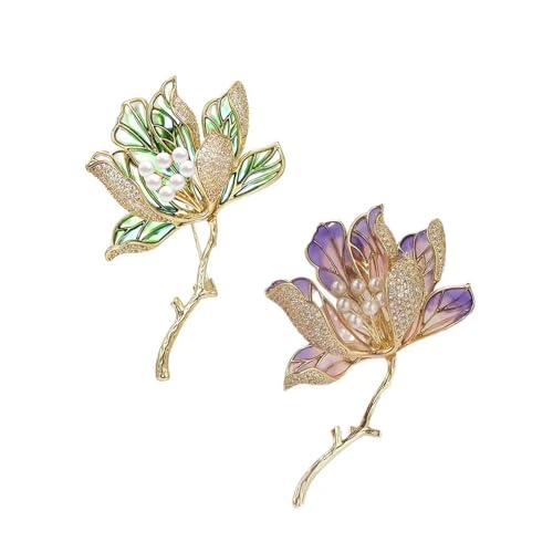 2 Stück Hibiskus-Broschen-Set aus Legierung für Frauen, vielseitig zu tragen, für Arbeit, Hochzeiten und Partys, trendige Studenten-Brosche von Oxxggkao