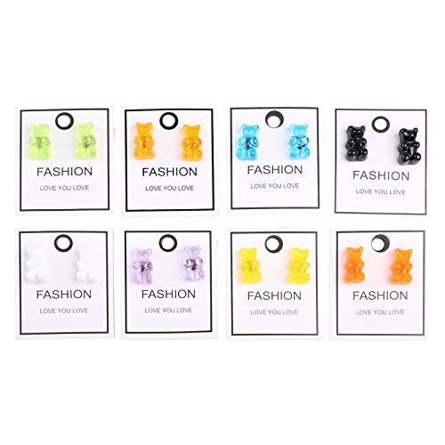 8 Paare Süße Süßigkeiten Farbe Acrylgummi Bärenohrohrringe Harz Post Cartoon Bären Set Mode Schmuck Unisex Für Frauen Einfach von Oxxggkao