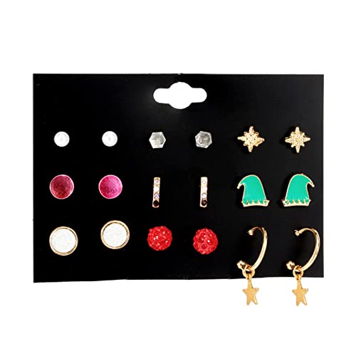 9 Paare Weihnachten Einfache Ohrringe Mädchen Stars Runde Legierungsohrringe Süße Hypoallergene Ohrohrschweiß 9 Paare Weihnachten Einfache Ohrringe Mädchen Stars Runde Legierungsohrringe Süße Hypoallergene Ohrohrschweiß von Oxxggkao