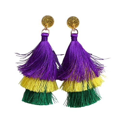 Bunte Geschichtete Quasten Ohrringe Dangle Drop Für Frauen Mardi Gras Carnival Ohrschmuck Juwelen Haken Geschenk Tropfen Für Frauen von Oxxggkao