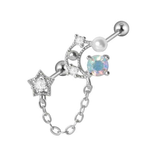 Edelstahl Ohrring Tragus Helixlappen Bolzenblume/Mond/Stern Frauen Girls Girls Mode Accessoire Leicht Zu Tragen von Oxxggkao