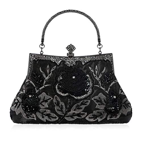 Eleganter Rahmen für Damen, formelle Abend-Geldbörsen und Handtaschen, Braut-Pailletten, Clutch, Cocktail-Münzgeldbörsen und Beutel mit Ausweisfach, Schwarz , One Size von Oxxggkao
