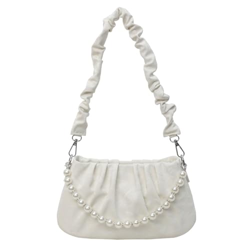 Frauen Bag Ruched Crossbody Fashion Schulter Mit Perlenkette Mädchen Ästhetische Handtasche PU Leder Boten Damen PU Leder Schulter Riched Messenger Personalisiert Crossbody von Oxxggkao
