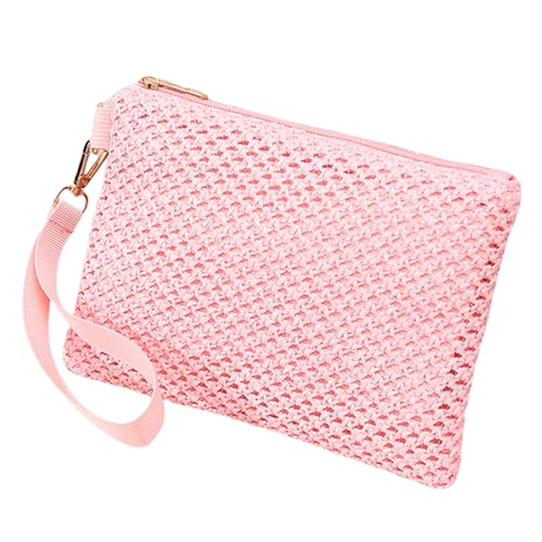 Modische Frauen Gewebte Geldbörse Leichtes Strand Urlaubsgelenkblätterbeutel Solid Farb Stroh Reißverschluss Handtasche Brieftasche Mode Armband Clutch Clutch von Oxxggkao