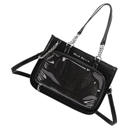 Modische Unterarmtasche, Umhängetasche, Schultertasche, PU-Leder, mit großem Fassungsvermögen und transparentem Display für tägliche Ausflüge, PU-Leder, Schwarz , One Size von Oxxggkao