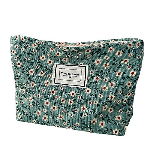 Multifunktionale Kulturbeutel, tragbar, Reise-Kosmetiktasche, Kord, Make-up-Organizer für Frauen und Mädchen, Reise-Kulturbeutel, klein, Kleine weiße Blumen, Mass Beauty von Oxxggkao