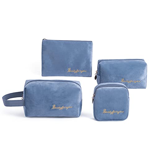 Multifunktionale Make-up-Tasche mit großem Fassungsvermögen, Reise-Kulturbeutel, Kosmetiktasche, einfarbig, Aufbewahrung, Oragenizer für Damen, Kosmetiktaschen für Damen, für Geldbörse, 4 Stück, blau von Oxxggkao