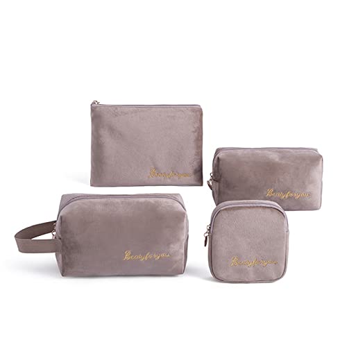 Multifunktionale Make-up-Tasche mit großem Fassungsvermögen, Reise-Kulturbeutel, Kosmetiktasche, einfarbig, Aufbewahrung, Oragenizer für Damen, Kosmetiktaschen für Damen, für Geldbörse, 4 Stück, khaki von Oxxggkao