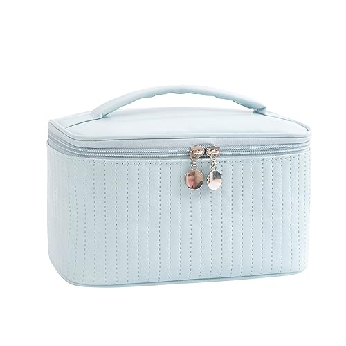 Niedliche PU-Make-up-Tasche für Damen, Toilettenartikel-Organizer, Reise-Kosmetiktasche, große Kapazität, tragbare Kulturbeutel, Kosmetiktaschen-Set, blau, Mass Beauty von Oxxggkao
