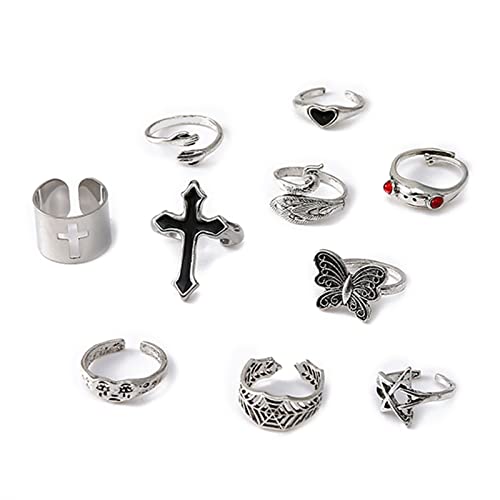 Oxxggkao 10 PCs Zubehör Einfache Schöne Geometrische Ringe Netto Rottemperament Wildgelenks Set Mode Schmuck Silber Stapelringe Für Frauen Einstellbar von Oxxggkao