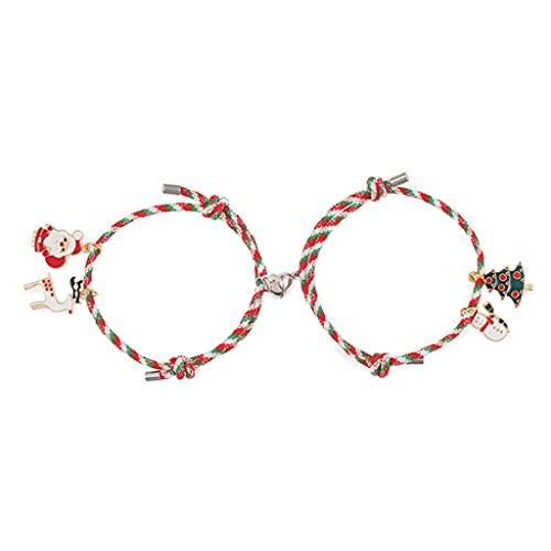 Oxxggkao 2 PCs Weihnachten Charme Armband Weihnachtsmagnet Stretch Strang Armbänder Weihnachtsbaum Schneemann Santa Ehepaar Armband Anhänger Armreifen von Oxxggkao