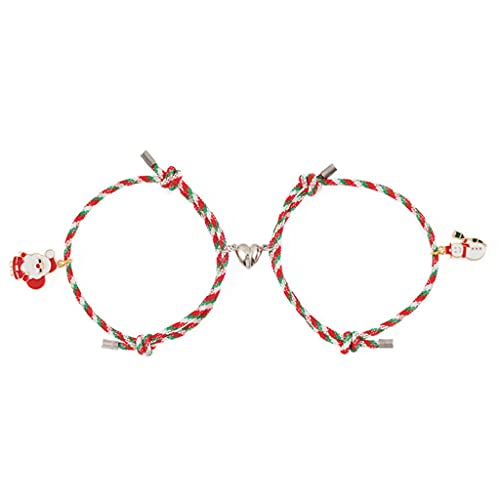 Oxxggkao 2 PCs Weihnachten Charme Armband Weihnachtsmagnet Stretch Strang Armbänder Weihnachtsbaum Schneemann Santa Ehepaar Armband Anhänger Armreifen von Oxxggkao