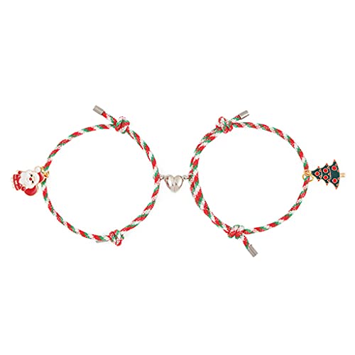 Oxxggkao 2 PCs Weihnachten Charme Armband Weihnachtsmagnet Stretch Strang Armbänder Weihnachtsbaum Schneemann Santa Ehepaar Armband Anhänger Armreifen von Oxxggkao