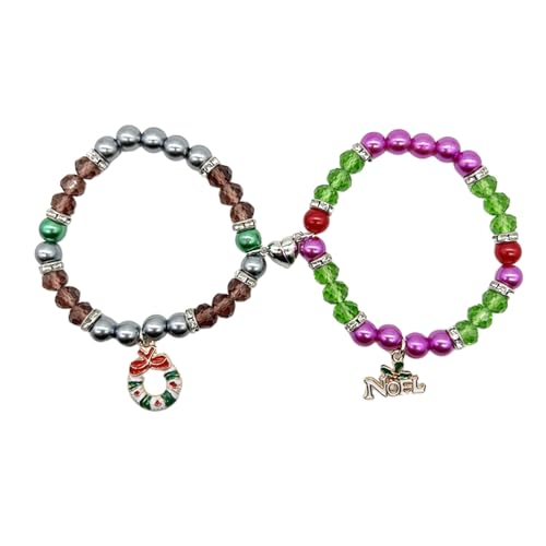 Oxxggkao 2pcs Weihnachtspaar Armbänder Für Frauen Männer Herz Magnetische Passende Perlenarmband Neujahrsparty Ästhetischer Schmuck Weihnachtsarmband von Oxxggkao