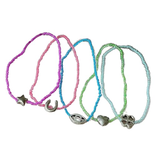 Oxxggkao 5pcs Perlen Stapelbare Armbänder Elastische Fäden Handchain Crystal Perle Heart Star Anhänger Schmuck Geschenk Süßes Perlen von Oxxggkao
