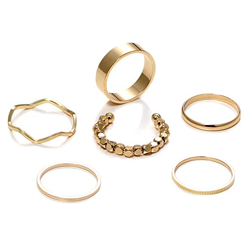 Oxxggkao 6 PCs Vintage Hohlen Stapelringen Set Für Frauen Böhmische Gold/Silber Schachkomfort Fitnernfinger Geschenk Geometrisches Set Für Frauen von Oxxggkao