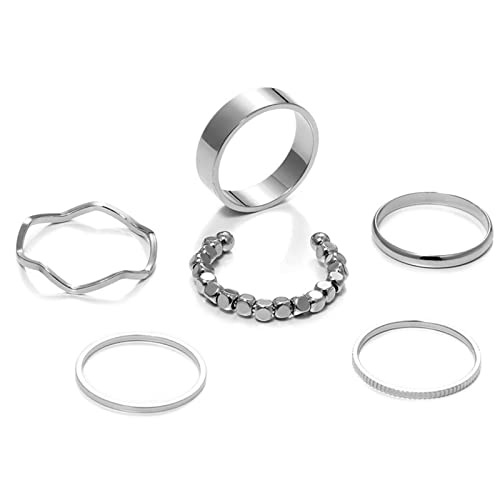 Oxxggkao 6 PCs Vintage Hohlen Stapelringen Set Für Frauen Böhmische Gold/Silber Schachkomfort Fitnernfinger Geschenk Geometrisches Set Für Frauen von Oxxggkao