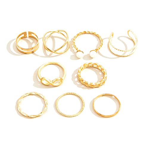 Oxxggkao 9 Stücke Vintage Stapelbare Ringe Set Böhmian Gold Joint Finger Band Verstellbares Offenes Ringschmuck Geschenk Knöchel Stapelbares Set Für Women Teen Girls von Oxxggkao