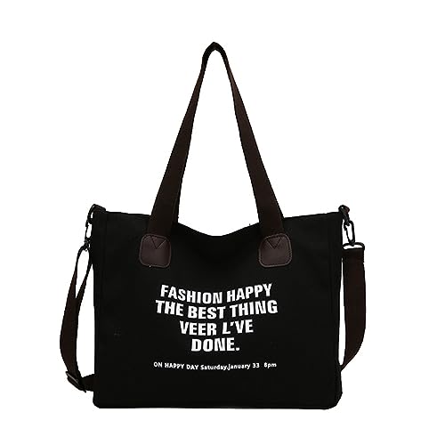 Oxxggkao Canvas-Tragetasche, Umhängetasche, große Kapazität, Schulter mit abnehmbarem, verstellbarem Riemen, Unterarm, für Damen und Herren, Reißverschlusstaschen für die Schule, Schwarz , One Size von Oxxggkao