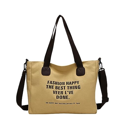 Oxxggkao Canvas-Tragetasche, Umhängetasche, große Kapazität, Schulter mit abnehmbarem, verstellbarem Riemen, Unterarm, für Damen und Herren, Reißverschlusstaschen für die Schule, khaki, One Size von Oxxggkao