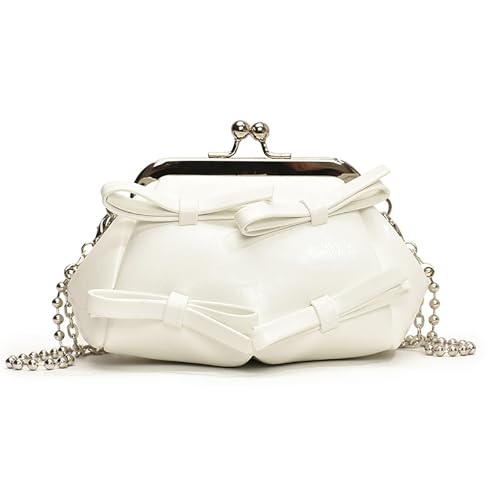Oxxggkao Damen-Handtasche, PU-Leder, kleine Handtasche, Kuriergurt, Schulterschleifen, Crossbody für den täglichen Gebrauch, modische Schleifen, Crossbody, kleine Handtasche, Kettenriemen, weiß, One von Oxxggkao