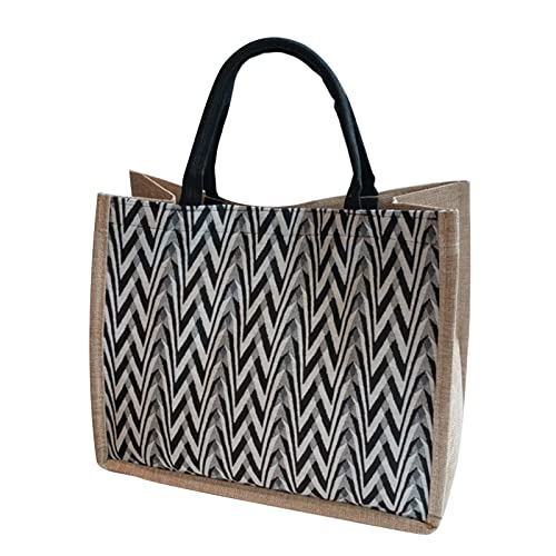 Oxxggkao Damen-Umhängetasche aus Flachs, großes Fassungsvermögen, Handtasche mit Tragegriff oben, modisch, gewebt, für Damen, gewebt, große Kapazität, passend für Einkäufe, Schwarz , One Size von Oxxggkao