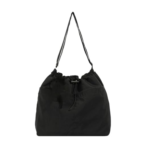 Oxxggkao Damentasche mit Kordelzug, Umhängetasche, Canvas, Schulter, Schule, große Kapazität, Messenger, Einkauf, große Kapazität, Schultertasche, Kordelzug, Umhängetasche, Kuriertasche, Schwarz , One von Oxxggkao