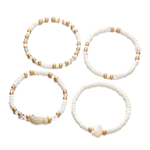Oxxggkao Dehnbare Muschel-Armbänder, stapelbar, Strandschmuck, Keramik-Fischperlen-Design, handgefertigt, Hot Day, Armband, Zubehör, bunte Keramikperlen-Armbänder für Frauen, Einheitsgröße, Wie von Oxxggkao