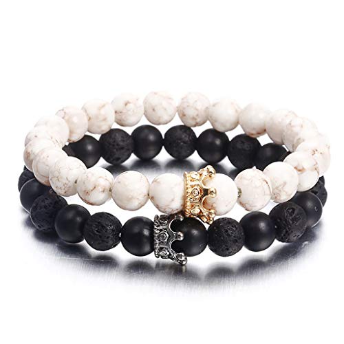 Oxxggkao Elegante Paar Armbänder Schmuckdekoration Schwarze Weiße Steinperlen Kronen Armbänder Urlaubsliebhaber Geschenk Für Männer Frauen Frauen Beach Schmuck Schmuck von Oxxggkao
