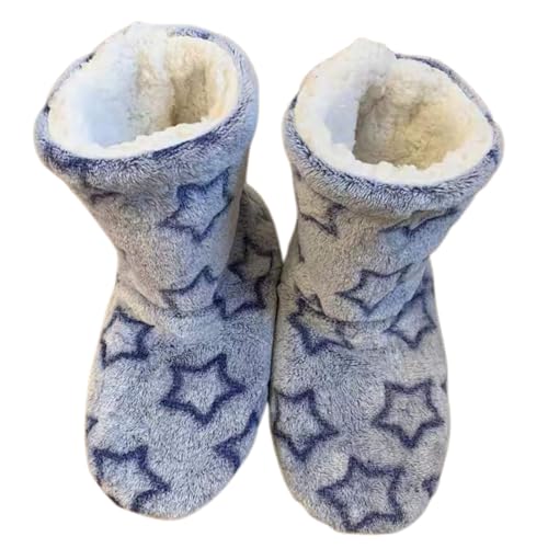 Oxxggkao Flauschige Damen-Slipper-Socken, gemütlich, weich, flauschig, warm, flauschig, dick, Winter-Plüsch-Hausschuhe, Marineblaue Sterne, J von Oxxggkao