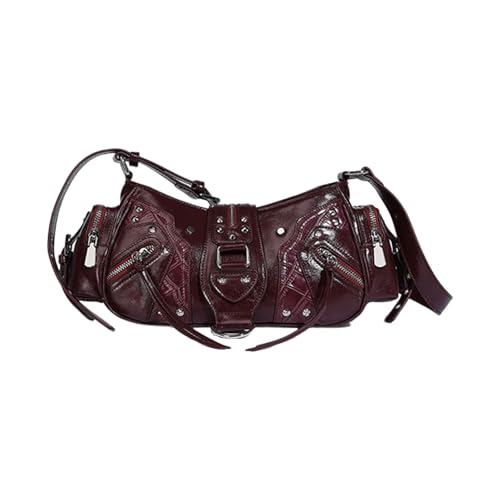 Oxxggkao Frauen Nieten Umhängetasche Retro Achselhöhlen Mehrfach Pockets Handtasche All Matching Crossbody Pendler Für Alltägliche Frauen Mode Achselhöhle PU Leder Crossbody Retro Nieten Schulter von Oxxggkao