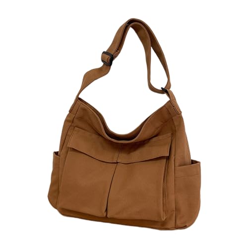 Oxxggkao Große Kapazität, Canvas-Tragetasche mit mehreren Taschen, Umhängetasche, Umhängetasche, Schultasche, Kuriertasche für Damen und Herren, braun, One Size von Oxxggkao