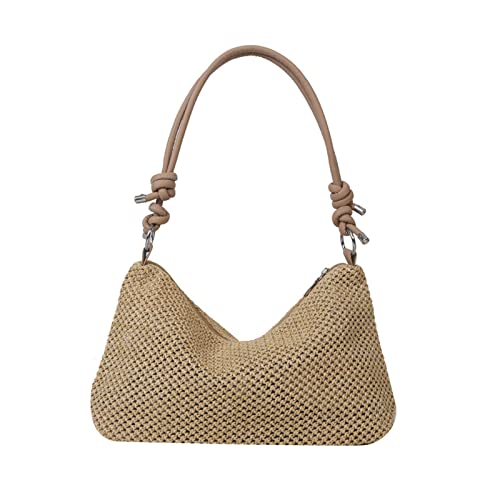 Oxxggkao Handtasche mit großem Fassungsvermögen für Damen, Stroh, gewebt, Schultertasche, Damen, Urlaub, Strand, Meer, Tragetasche, Damen, Strand, Studenten, Schule, khaki, One Size von Oxxggkao