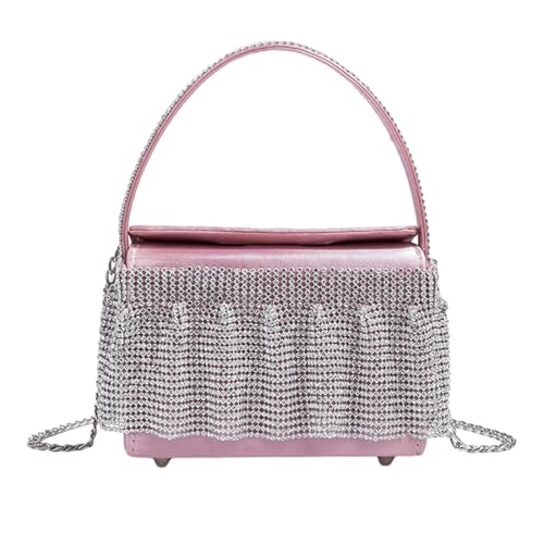 Oxxggkao Hochzeit Clutch Cocktail Umhängetasche Kette Party Crossbody Bankett Geldbörse Plissee Quasten Strass Abend Seide Kette Schulter Handtasche, a, One Size von Oxxggkao