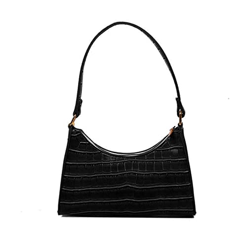 Oxxggkao Klassische Retro-Clutch-Schultertasche mit Reißverschluss für Damen, Unterarmtaschen, geprägt für gemusterte Unterarm-Geldbörse, Schwarz , One Size von Oxxggkao