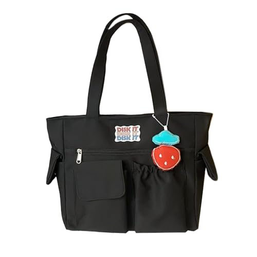 Oxxggkao Koreanische Nylon-Umhängetasche für Damen und Herren, große Kapazität und mehrere Taschen, Reißverschluss-Handtasche für Schule, Arbeit, Reisen, Unisex-Umhängetasche, Schwarz , One Size von Oxxggkao