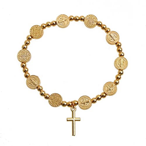Oxxggkao Kruzifix Rosenkranzperlen Armband Vintage Legierung Goldener Christus Armband Für Menschen Frauen Weihnachten We Überkreuzen Anhänger von Oxxggkao