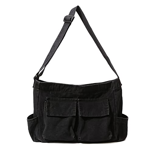 Oxxggkao Ladies Canvas Messenger Bag Große Kapazität Japaner Umhängetasche Schülerschule Schultaschen Mode Männer Crossbody Black Schulter von Oxxggkao