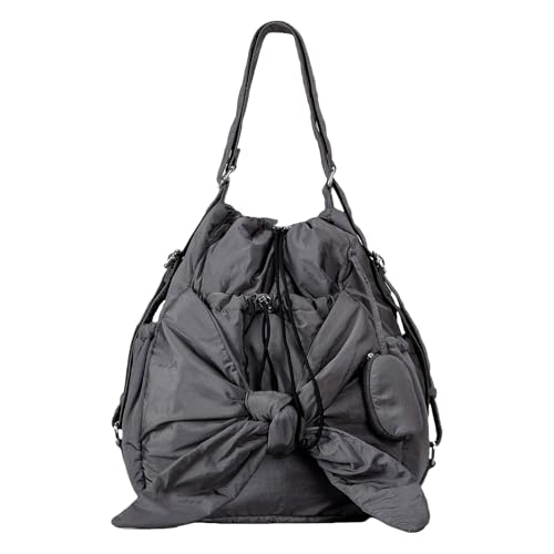 Oxxggkao Mehrzweck-Schultertasche für Damen, mit Kordelzug, Nylon, mehrere Taschen, große Kapazität, Bowknot-Rucksack, Bowknot-Handtasche, grau, One Size von Oxxggkao