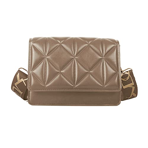 Oxxggkao Modische Umhängetasche mit geprägter Klappe für Damen, luxuriöse, quadratische Umhängetasche, Gitter, lässige Tasche, Leder, Crossbody-Tasche für Damen, Größe, khaki, One Size von Oxxggkao
