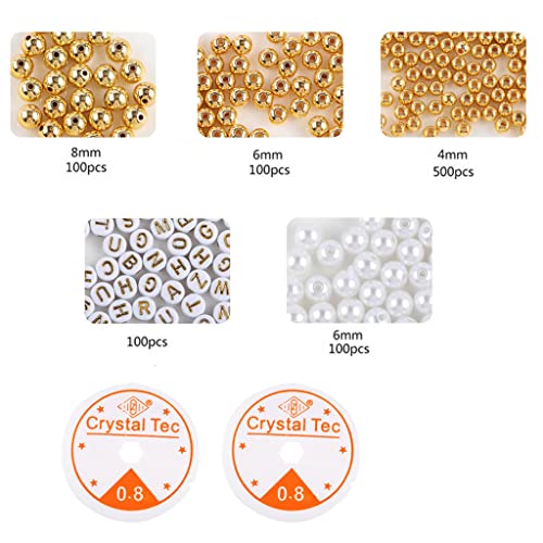 Oxxggkao Schmuckperlen Herstellen Set Silber & Gold Round Abstandhalter Glatt Losen Ball Flachperle Mit Elastischen Schnur Runden Perlen Set von Oxxggkao