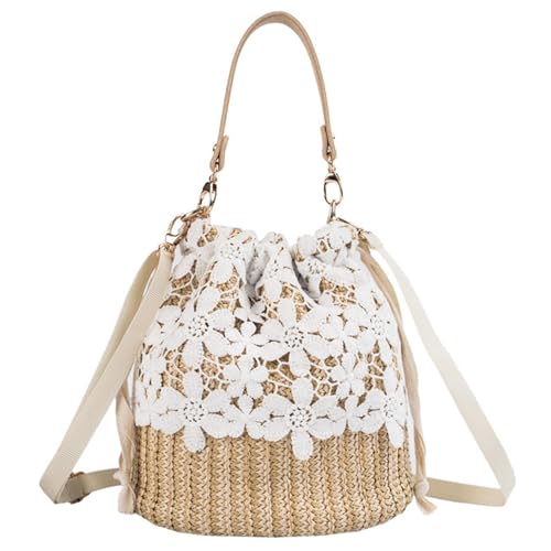 Oxxggkao Stilvolle Damen-Umhängetasche aus Stroh, mit zarter Spitzenbesatz, lässige Handtasche, blumen, One Size Oxxggkao Stilvolle Damen-Umhängetasche aus Stroh, mit zarter Spitzenbesatz, lässige Handtasche, blumen, One Size von Oxxggkao
