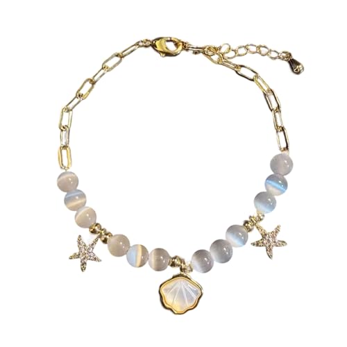 Oxxggkao Stilvolle Essentielle Seesterne Schale Kristallglas Armband Perlen Army Chain Minimalist Strand Schmuck Für Tägliche Kleidung Unisex Beach Party von Oxxggkao