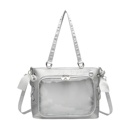 Oxxggkao Stilvolle Umhängetasche mit Schleifen, schöne Itabag-Schule, transparente Messenger für Anstecknadeln, Damen, schöne Itabag mit transparentem Fenster, Schul-Crossbody von Oxxggkao