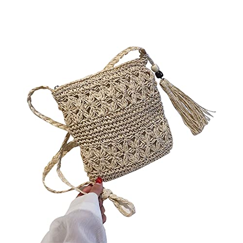 Oxxggkao Strand-Schultertasche aus gewebtem Stroh, mit hohlen Häkeln, Umhängetasche, Strand-Schultertasche aus gewebtem Stroh, Bg, One Size von Oxxggkao