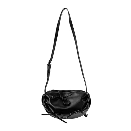 Oxxggkao Sweet Bows Umhängetasche für Damen, PU-Leder, Kuriertasche, trendig, gerüscht, Handy, modisch, Wolken, PU-Leder, Crossbody für Damen, süße Schleifen, Schultern, gerüschte Wolken, Schwarz von Oxxggkao
