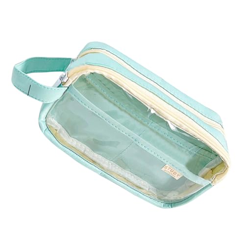 Oxxggkao Transparentes Federmäppchen mit zwei großen Fächern, Mehrzweck-Federmäppchen, Reise-Make-up-Aufbewahrungstasche für Mädchen, Frauen, Studenten-Box, mintgrün von Oxxggkao