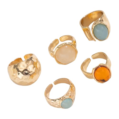 Oxxggkao Vintage Hämmerte Textur Einstellbare Offene Ringe Antique Design Legierung Acryl Fingerband Schmuck Geschenk Für Frauen Handwerklich Metallstrukturierter Schmuck von Oxxggkao