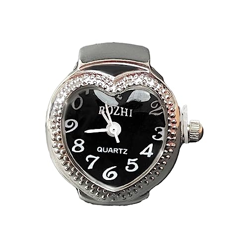 Oxxggkao Vintage Punk Finger Uhr Elastic Gurt Legierung Watches Herzpaar Ringe Schmuckuhr Roman Quarz Für Frauen Punk von Oxxggkao